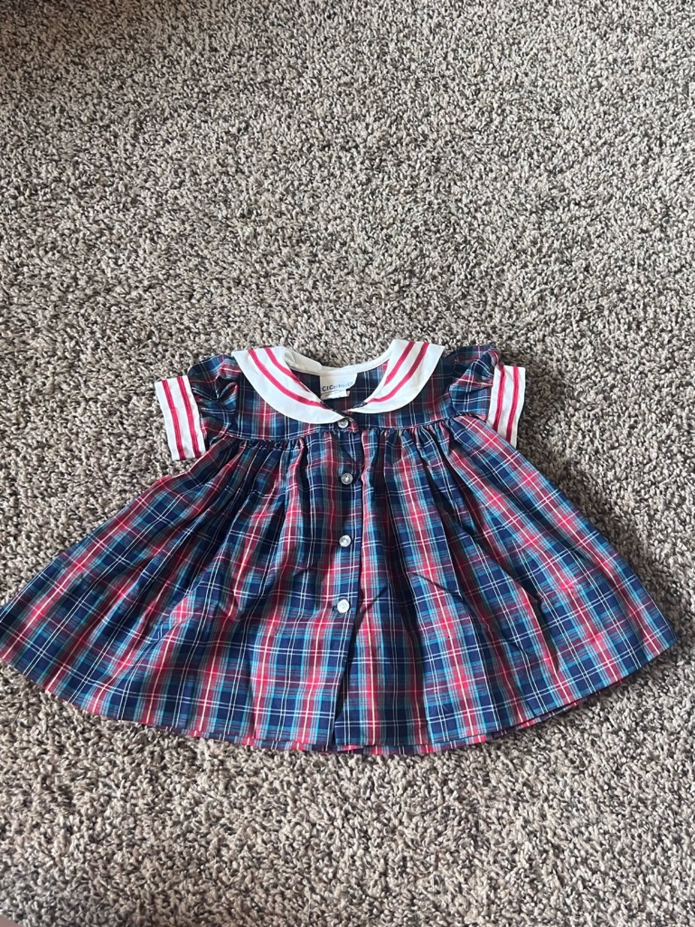 Vintage 90s C.I. Castro Red and Navy Plaid Sailor Dress with White Trim